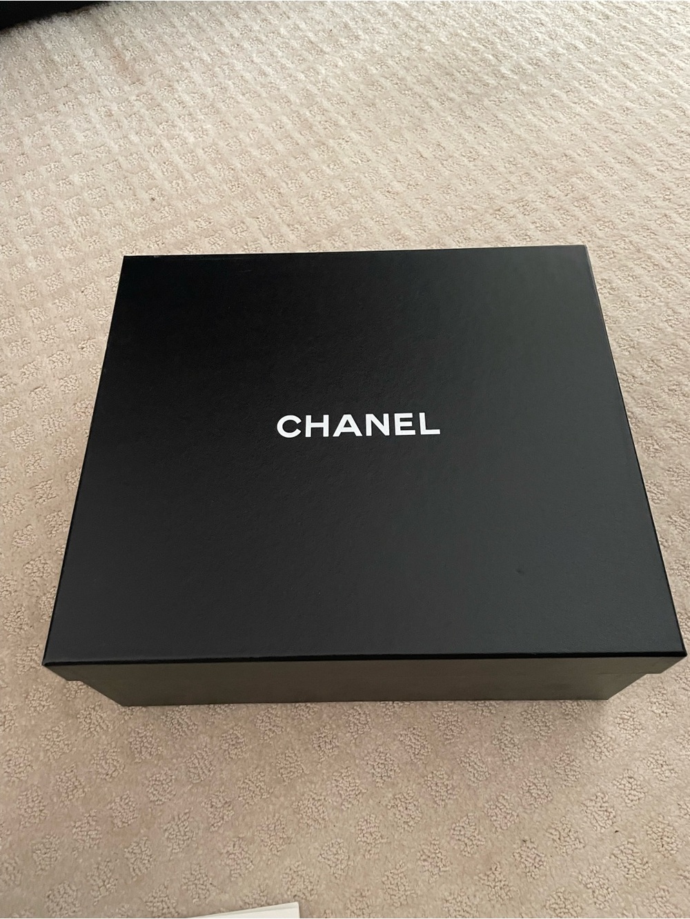 CHANEL Black Box with White Logo with large shoe bags included